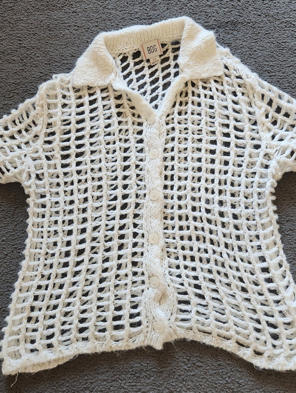 BDG Women's Top Small White Crochet Lightweight Open Knit Short Sleeve Boho